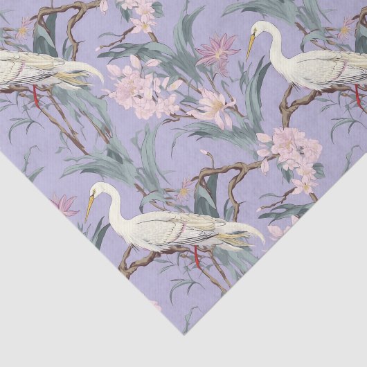 Chinoiserie Lavender Bloemen Egret Tissuepapier (Detail)