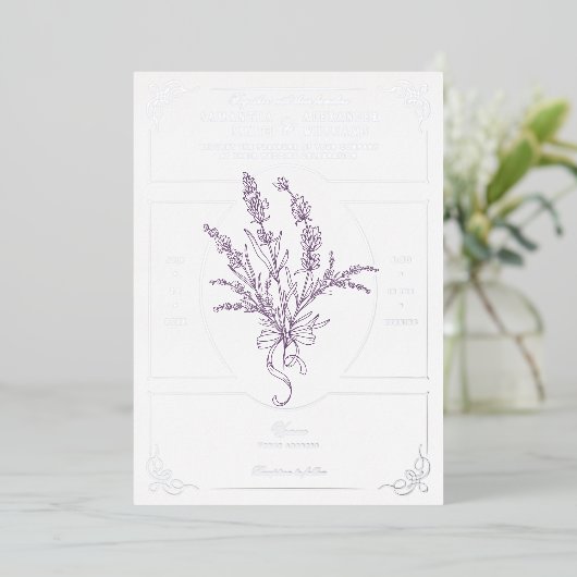 Chinoiserie Lavender Bouquet Victoriaans bruiloft Folie Uitnodiging (Staand Voorkant)