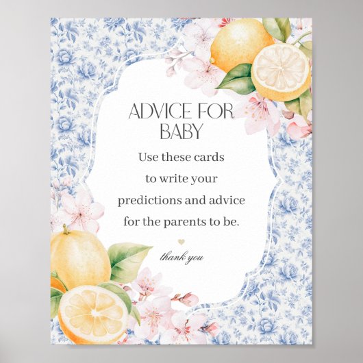 Chinoiserie Lemon Tea Advies voor Baby shower Poster (Voorkant)