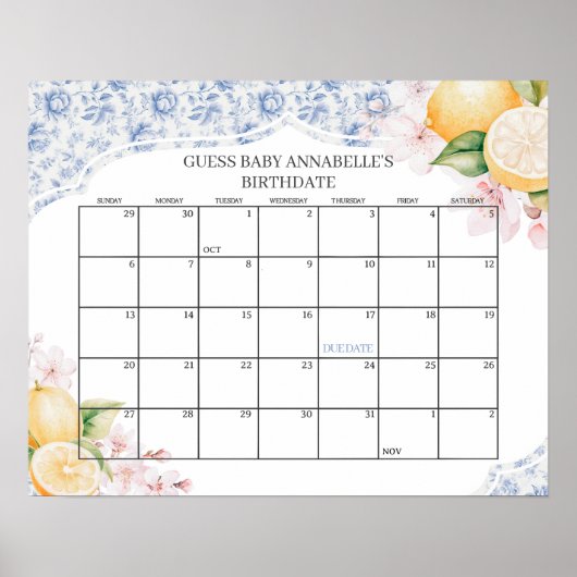 Chinoiserie Lemon Tea Baby shower Guess Vervaldatu Poster (Voorkant)