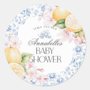 Chinoiserie Lemon Tea Baby shower Uitnodiging Ronde Sticker
