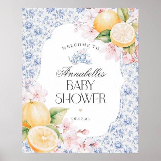 Chinoiserie Lemon Tea Baby shower Welkomstbord Poster (Voorkant)