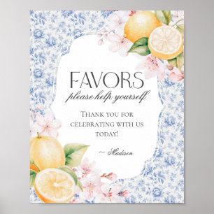 Chinoiserie Lemon Tea Floral Toile Favors Sign Poster