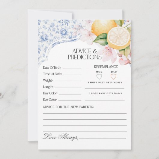 Chinoiserie Lemon Tea met Mama Advies voor Baby Kaart (Voorkant)