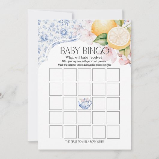 Chinoiserie Lemon Tea Party Baby Bingo Douche Spel Kaart (Voorkant)