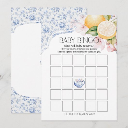 Chinoiserie Lemon Tea Party Baby Bingo Douche Spel Kaart (Voorkant / Achterkant)