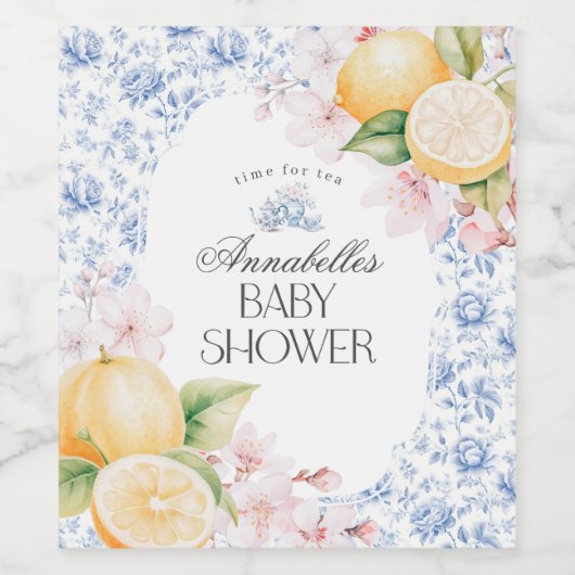 Chinoiserie Lemon Tea Party Baby shower Barware Wijn Etiket (Enkel label)