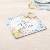 Chinoiserie Lemon Tea Party Baby shower Decor Kartonnen Onderzetters (Schuin)