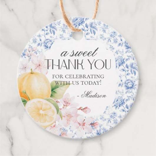 Chinoiserie Lemon Tea Party Bloementoilet Bedankjes Labels (Voorkant)