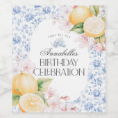 Chinoiserie Lemon Tea Party Verjaardagsfeest Barwa Wijn Etiket (Enkel label)