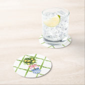 Chinoiserie Lemon Topiary Groene en Witte Bloemen Ronde Kartonnen Onderzetter (Insitu)