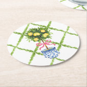 Chinoiserie Lemon Topiary Groene en Witte Bloemen Ronde Kartonnen Onderzetter (Gebogen)