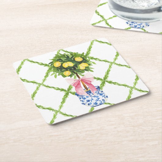 Chinoiserie Lemon Topiary With Pink Bow Kartonnen Onderzetters (Schuin)