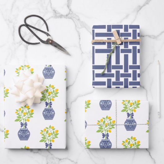 Chinoiserie Lemon Tree Gift Wrapping Sheets Inpakpapier Vel (Voorkant)
