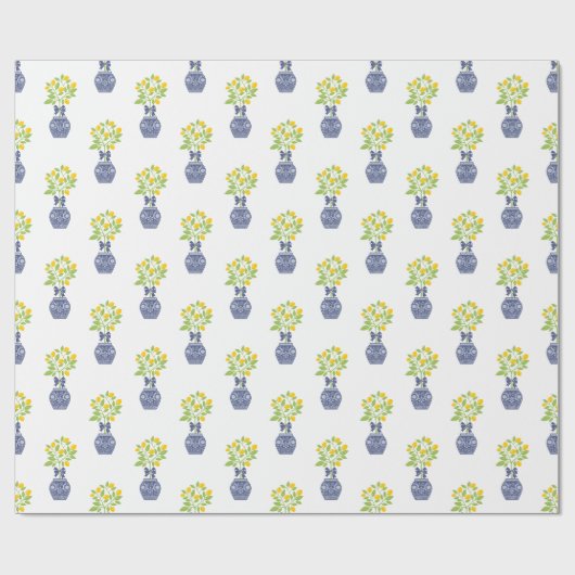 Chinoiserie Lemon Tree in een Ginger Jar Vaas Cadeaupapier (Vlak)