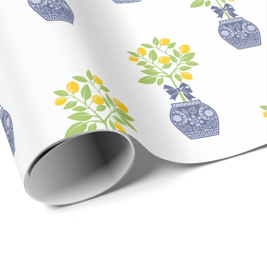 Chinoiserie Lemon Tree in een Ginger Jar Vaas Cadeaupapier (Rol Hoek)