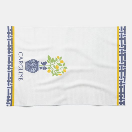 Chinoiserie Lemon Tree Personalized Kitchen Towel Theedoek (Horizontaal)