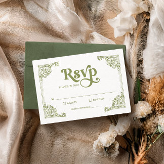  Chinoiserie Lijst Olive Green Wedding RSVP Kaartje