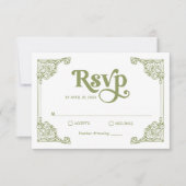  Chinoiserie Lijst Olive Green Wedding RSVP Kaartje (Voorkant)