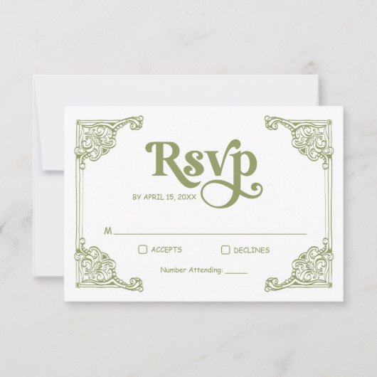  Chinoiserie Lijst Olive Green Wedding RSVP Kaartje (Voorkant)