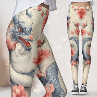 Chinoiserie Lotus Draak | Blauwe & Roze Kunst Leggings