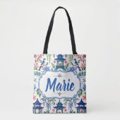 Chinoiserie Mahjong Tote Met Naam Bag (Voorkant)