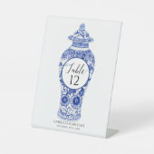 Chinoiserie Marine Blauw Wit Ginger Jar Bruiloft Reclamebord Met Voetstuk (Voorkant)