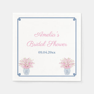 Chinoiserie marine en roze bruiloft douche servet