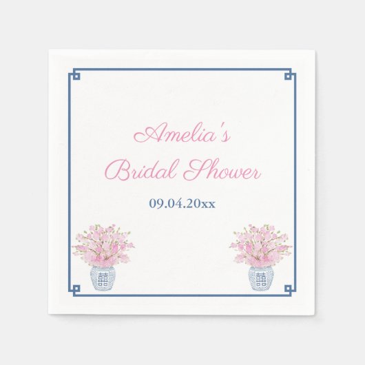 Chinoiserie marine en roze bruiloft douche servet (Voorkant)