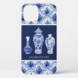 Chinoiserie marineblauwe gemberpot schelp patroon Case-Mate iPhone case