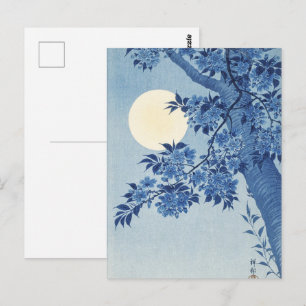 Chinoiserie Marineblauwe Kersenbloesem & Volle Maa Briefkaart