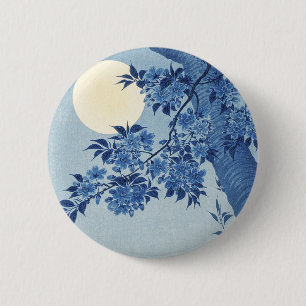 Chinoiserie Marineblauwe Kersenbloesem & Volle Maa Ronde Button 5,7 Cm