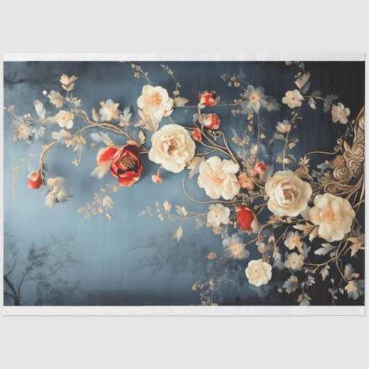 Chinoiserie Midnight Blue, Dark Moody Florals Tissuepapier (Voorkant)