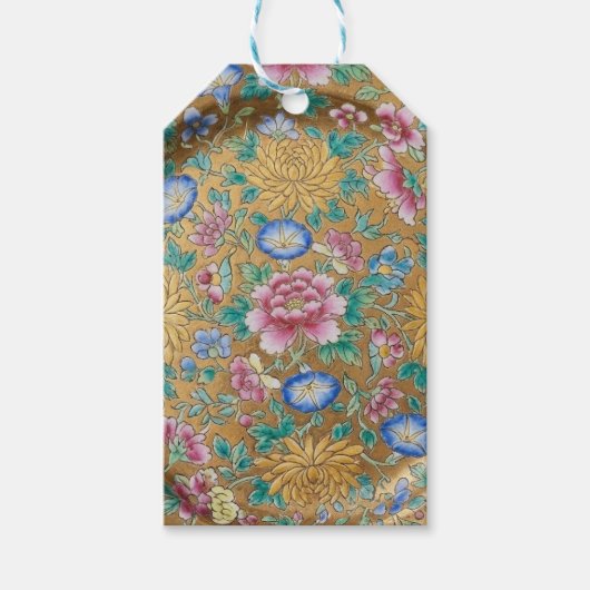 Chinoiserie Millefleur Bloemen Goud Cadeaulabel (Voorkant)