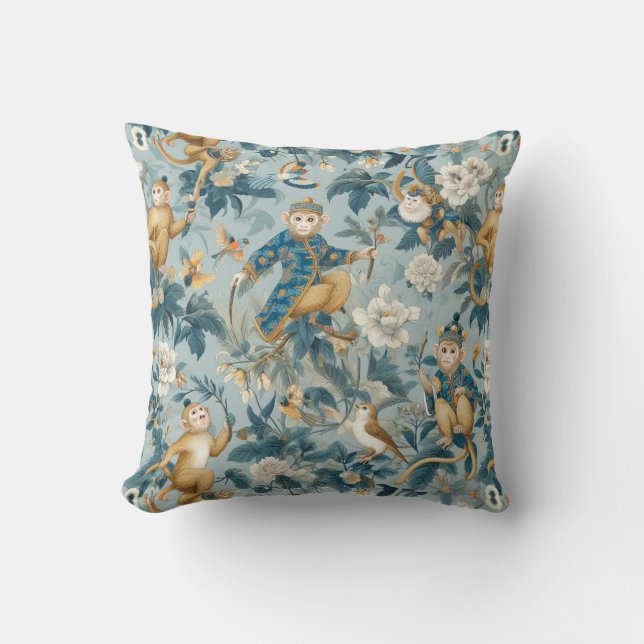 Chinoiserie Monkey Blue Kussen (Voorkant)
