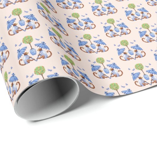 Chinoiserie Monkey Wrapping Paper Cadeaupapier (Rol Hoek)