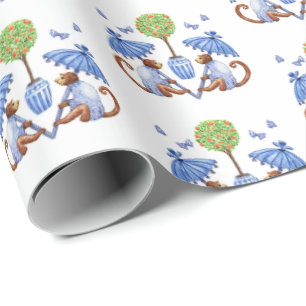 Chinoiserie Monkeys en Parasols Cadeaupapier