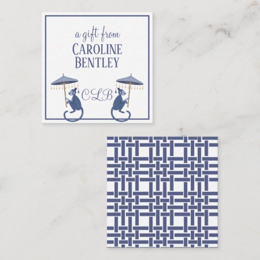 Chinoiserie Monkeys Monogram Gift Enclosure Kaarte Notitiekaartje (Voorkant / Achterkant)