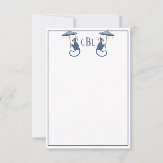 Chinoiserie Monkeys Monogrammed Note Cards Bedankkaart (Voorkant)