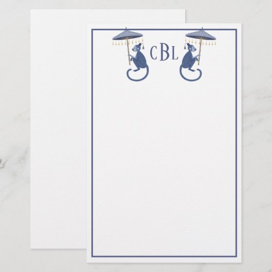 Chinoiserie Monkeys Monogrammed Stationery Briefpapier (Voorkant / Achterkant)
