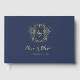 Chinoiserie Monogram Crest Folie bruiloft Gastenboek