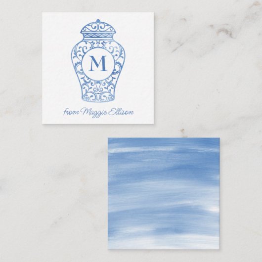 Chinoiserie Monogram Ginger Jar Gift Enclosures Notitiekaartje (Voorkant / Achterkant)