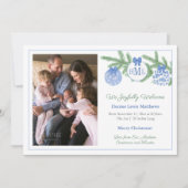 Chinoiserie Monogram Kerstmis Baby Geboorte Aankondiging (Voorkant)