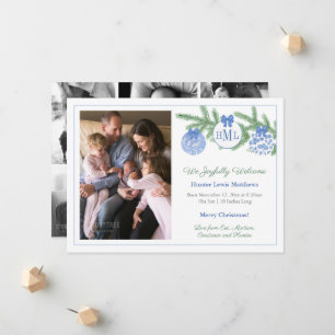 Chinoiserie Monogram Kerstmis Baby Geboorte Aankondiging