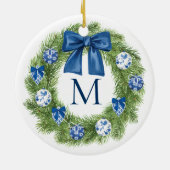 Chinoiserie Monogram Krans Kerstmis Keramisch Ornament (Achterkant)