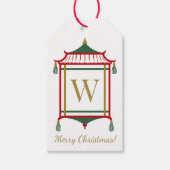 Chinoiserie Monogram Pagoda, Kerst op maat Cadeaulabel (Voorkant)
