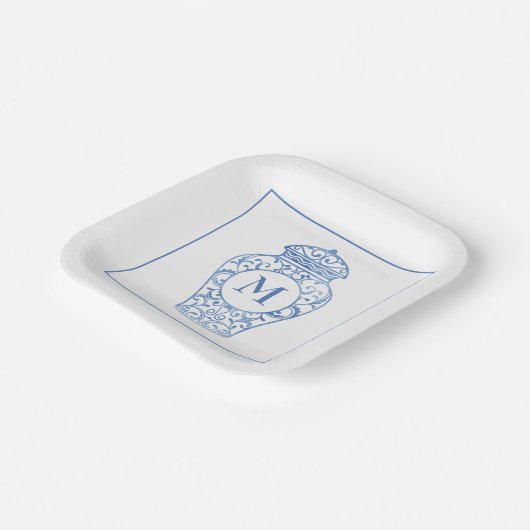 Chinoiserie Monogrammed Ginger Jar Borden Papieren Bordje (Gebogen)