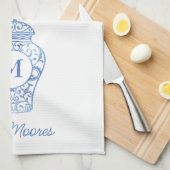 Chinoiserie Monogrammed Ginger Jar Kitchen Towel Theedoek (Quarter Fold)