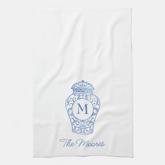 Chinoiserie Monogrammed Ginger Jar Kitchen Towel Theedoek (Verticaal)