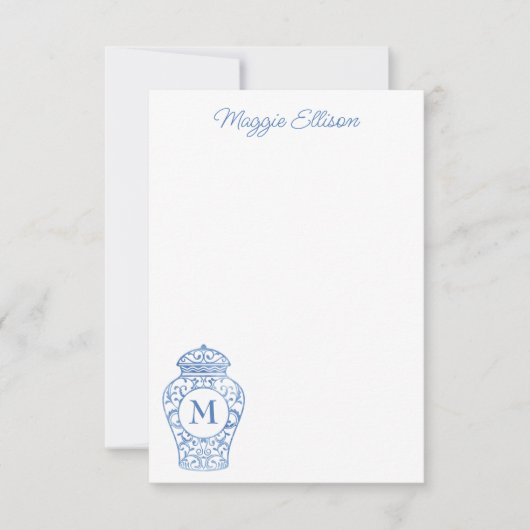 Chinoiserie Monogrammed Ginger Jar Note Cards Bedankkaart (Voorkant)